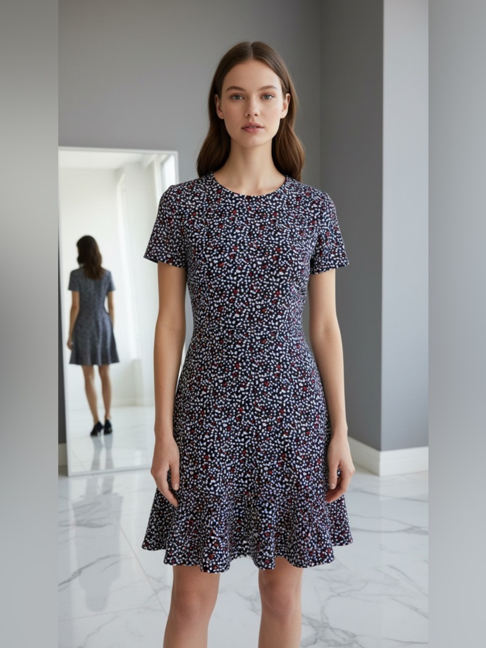 Michael Kors Heart‑Print Fit & Flare Dress — Size 6